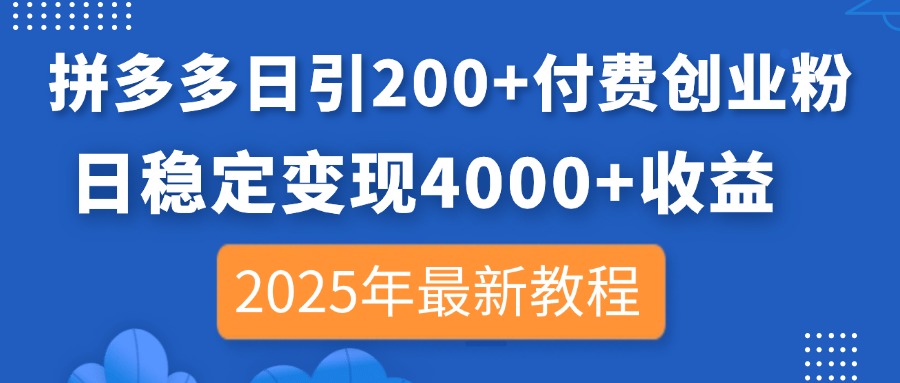 （14217期）拼多多日引200+付费创业粉，日稳定变现4000+收益，2025年最新教程-聚伍星盟