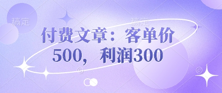 付费文章：客单价500，利润300-聚伍星盟