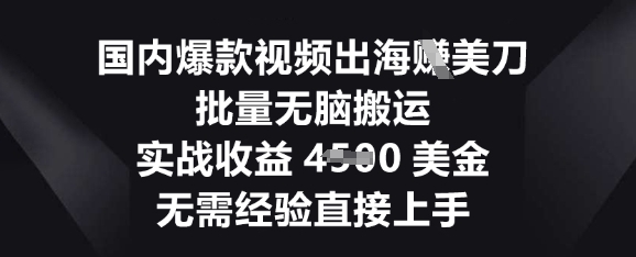 国内爆款视频出海挣美刀,批量无脑搬运,实战收益4.5k,无需经验直接上手-聚伍星盟