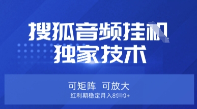 【搜狐音频挂G】独家技术，可矩阵可放大，红利期稳定月入8k【揭秘】-聚伍星盟