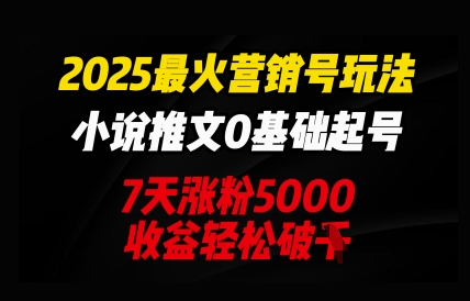 2025最火营销号玩法：小说推文0基础起号，7天涨粉5000，收益轻松破k-聚伍星盟